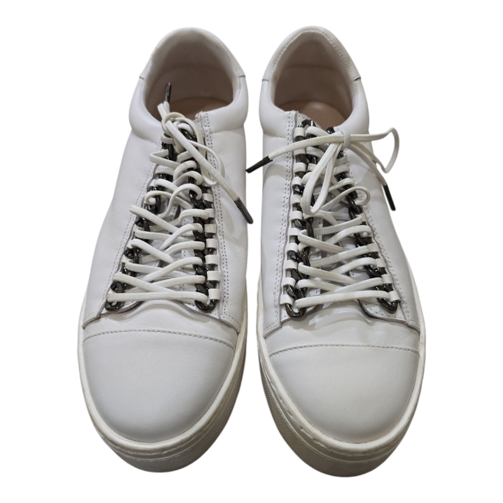 Carvela UK White Sneakers With Metal Chain Lace Through 39 8.5 Elastic Laces - Picture 2 of 11